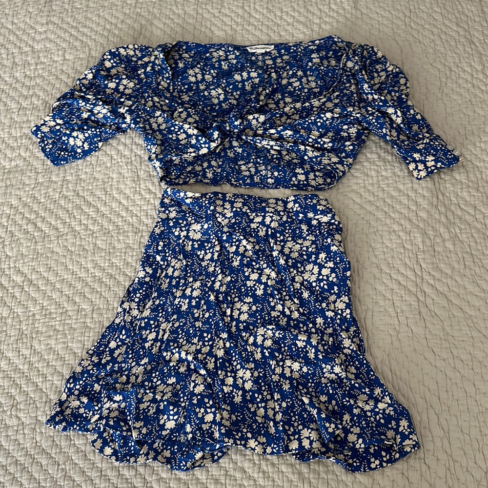 For Love and Lemons Blue Floral Skirt Set
